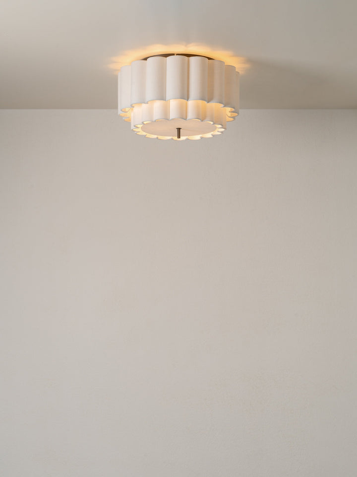 Natural Linen Flush Pendant Light with Scalloped Design - Elegant Bronze Ceiling Light Fixture for Kitchen Pendant Lighting 3