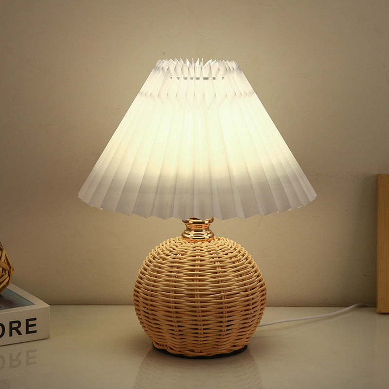 Nordic Rattan Table Lamp - Pleated Shade, USB