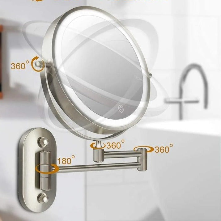 Elegant LED Vanity Mirror with Adjustable Magnification and Touch-Controlled Lighting - Chrome Silver, 20 cm Diameter-5