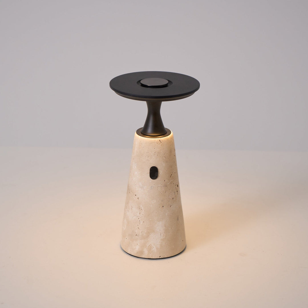 Rechargeable Table Lamp with Travertine Base and Metal Stem - Cordless Bedside Lamp with Touch Control and Integrated LED Light 6