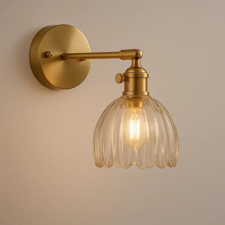 Retro Brass Wall Sconce - Fluted Glass, Adjustable