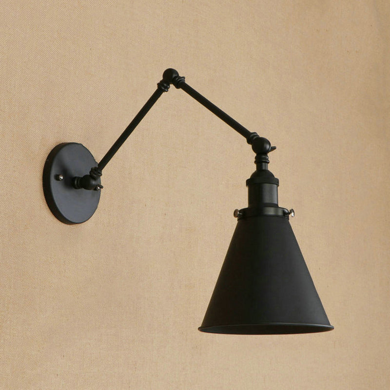 Rustic Farmhouse Adjustable Wall Sconce - Iron Cone Wall Light with Swing Arm for Vintage Industrial Decor 1