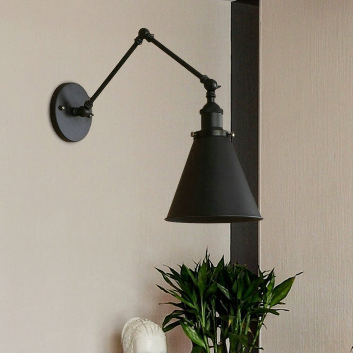 Rustic Farmhouse Adjustable Wall Sconce - Iron Cone Wall Light with Swing Arm for Vintage Industrial Decor 2