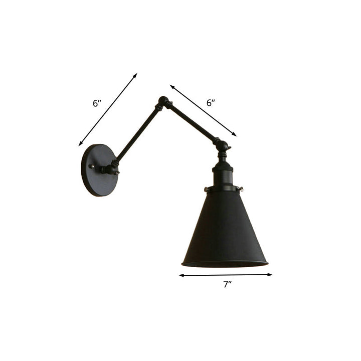 Rustic Farmhouse Adjustable Wall Sconce - Iron Cone Wall Light with Swing Arm for Vintage Industrial Decor 3