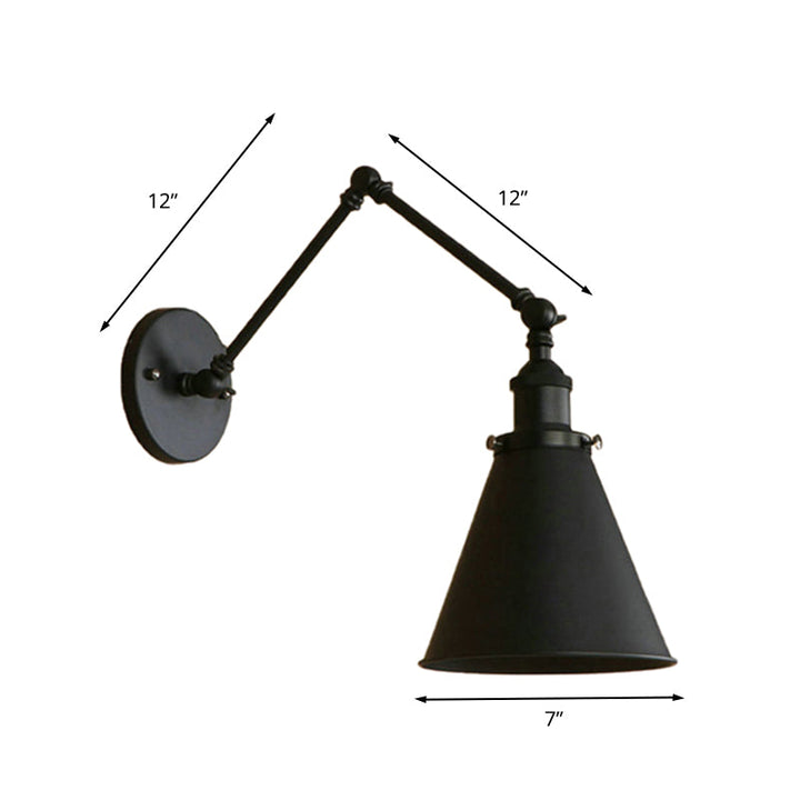 Rustic Farmhouse Adjustable Wall Sconce - Iron Cone Wall Light with Swing Arm for Vintage Industrial Decor 5