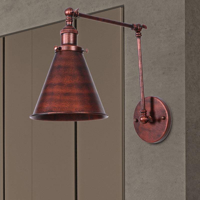 Rustic Farmhouse Adjustable Wall Sconce - Iron Cone Wall Light with Swing Arm for Vintage Industrial Decor 7