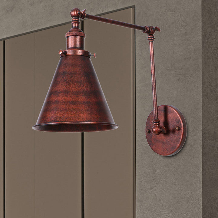 Rustic Farmhouse Adjustable Wall Sconce - Iron Cone Wall Light with Swing Arm for Vintage Industrial Decor 7
