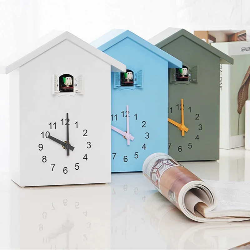 Modern Cuckoo Wall Clock with Adjustable Volume - Elegant Design in Blue, Green, White for Contemporary Home Decor-2