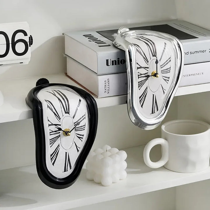 Surreal Melting Wall Clock with Digital Display - Unique Art Design in Gold, Silver, White, and Black-2