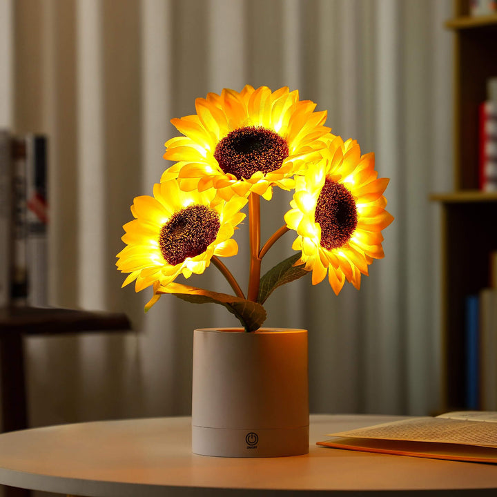 LED Sunflower Table Lamp - Natural Floral Design for Living Room and Bedroom Decor with Warm Light, USB Powered-4