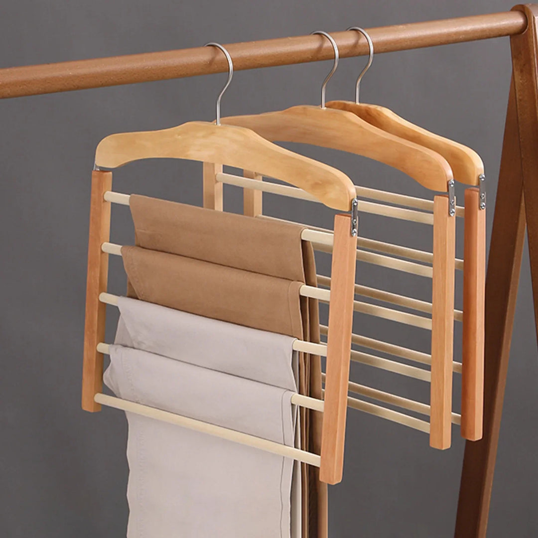 Variant image for Space Saving Wooden Multi-Tier Trouser Rack - Elegant Closet Organizer for Wrinkle-Free Trousers-2