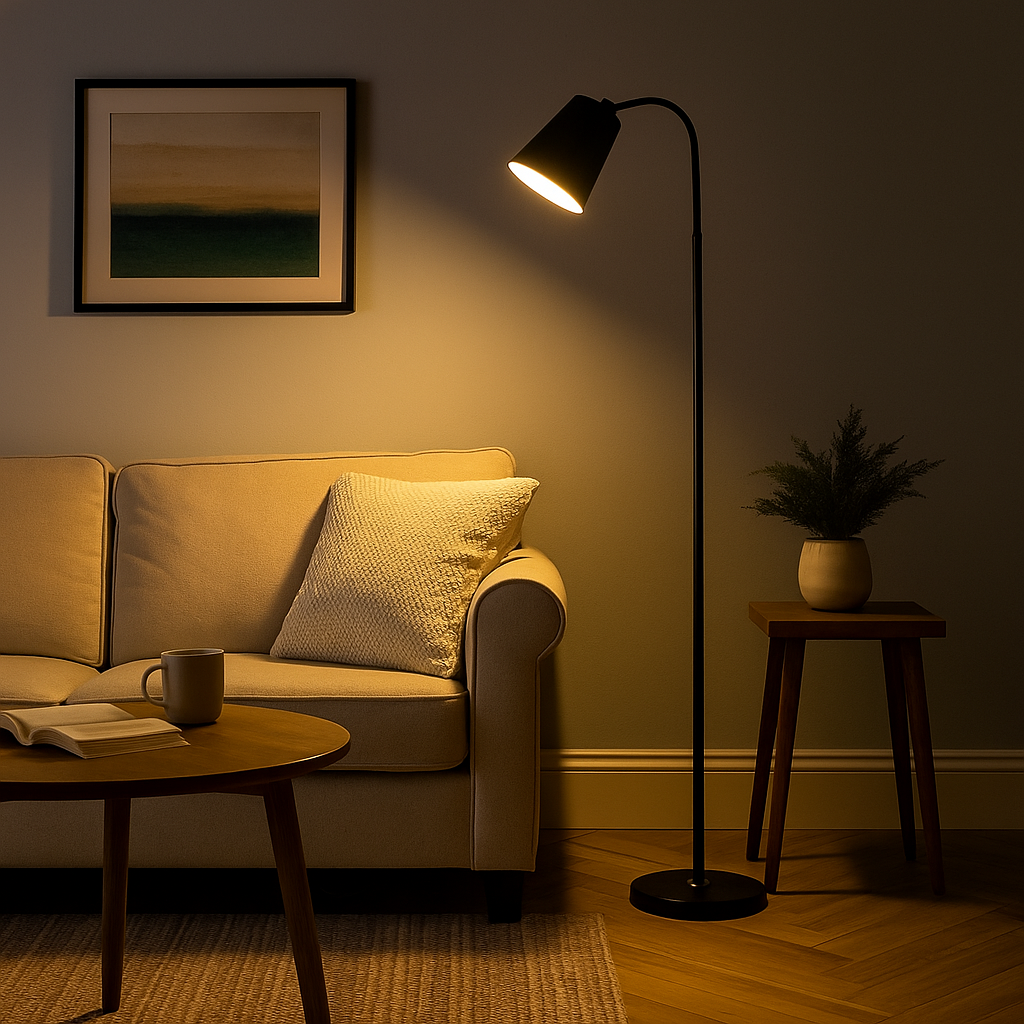 Scandinavian Floor Lamp - Minimalist Wood and Metal Design for Modern Living Room - Adjustable E27 Light Socket 0