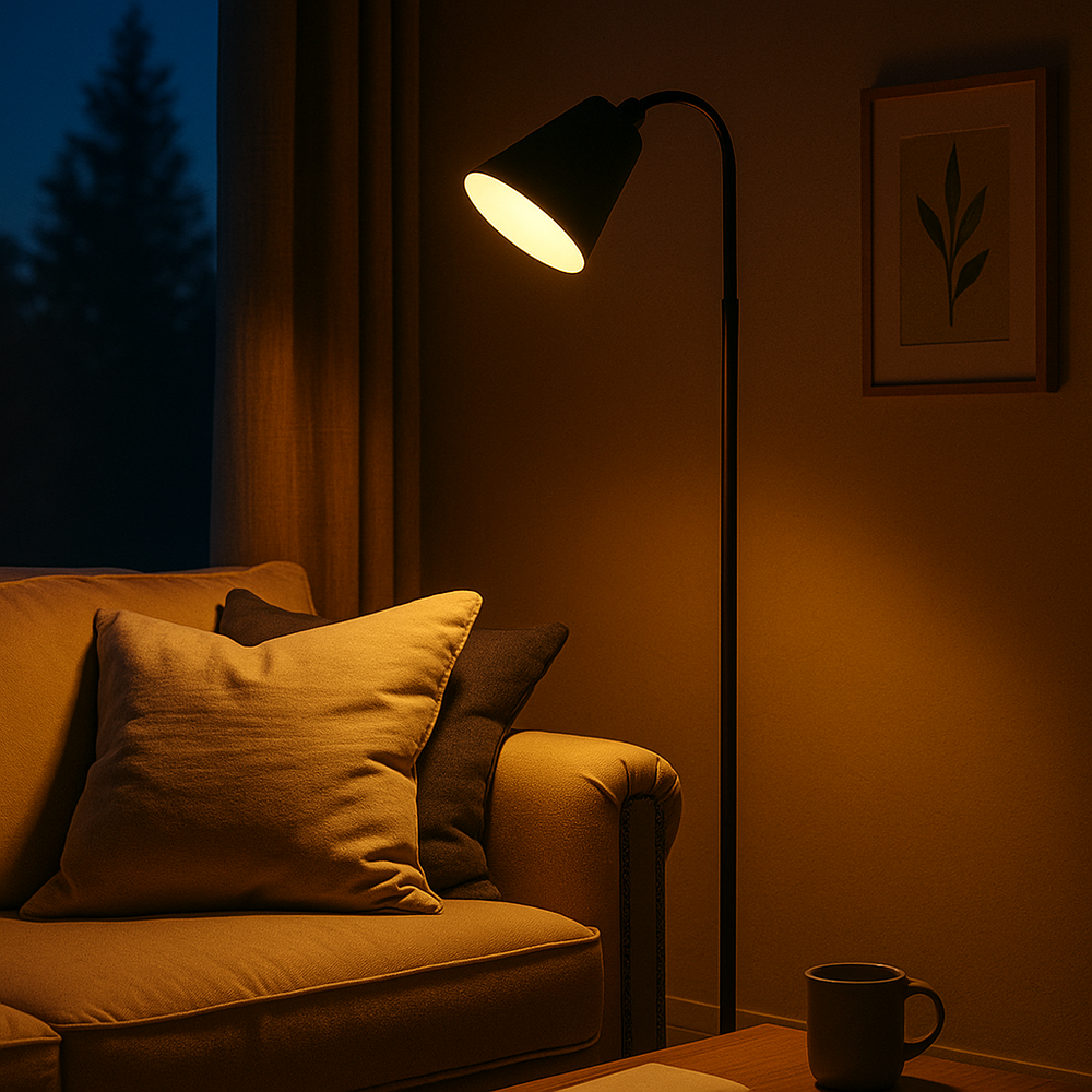 Scandinavian Floor Lamp - Minimalist Wood and Metal Design for Modern Living Room - Adjustable E27 Light Socket 1