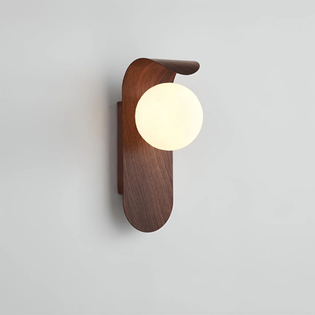 Scandinavian Wall Sconce with Wood Accent and LED Light - Minimalist Globe Design for Modern Wall Lighting 1