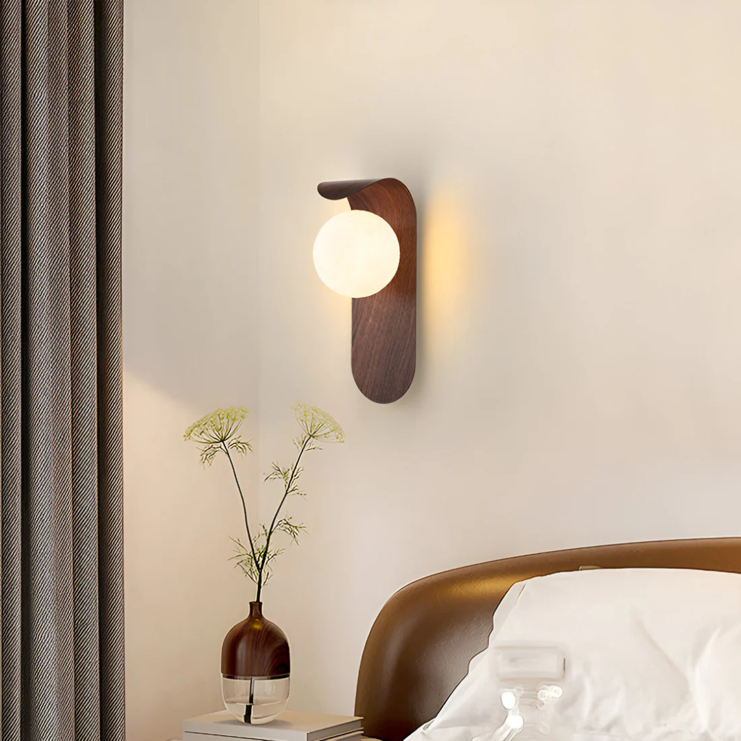 Scandinavian Wall Sconce with Wood Accent and LED Light - Minimalist Globe Design for Modern Wall Lighting 2