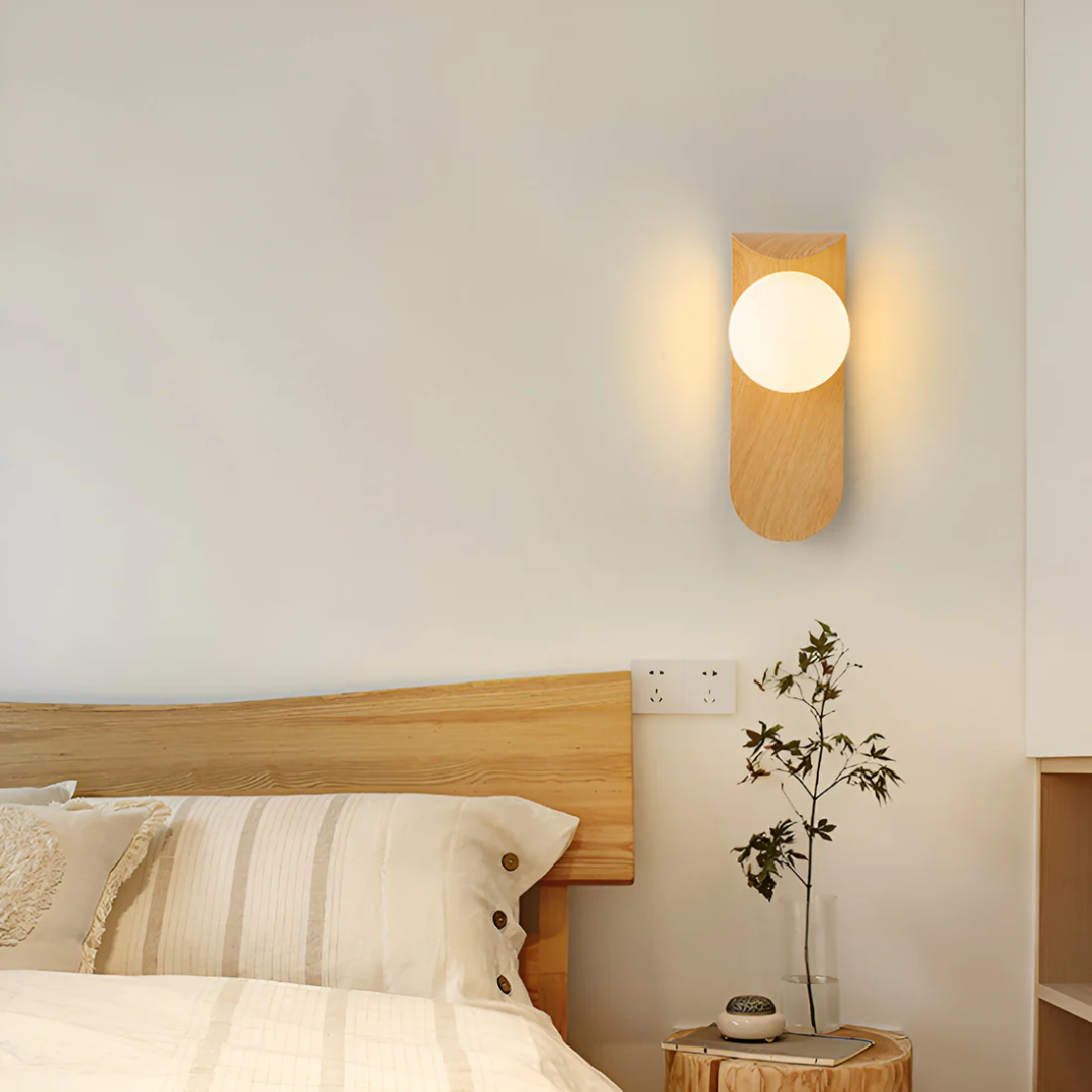 Scandinavian Wall Sconce with Wood Accent and LED Light - Minimalist Globe Design for Modern Wall Lighting 3