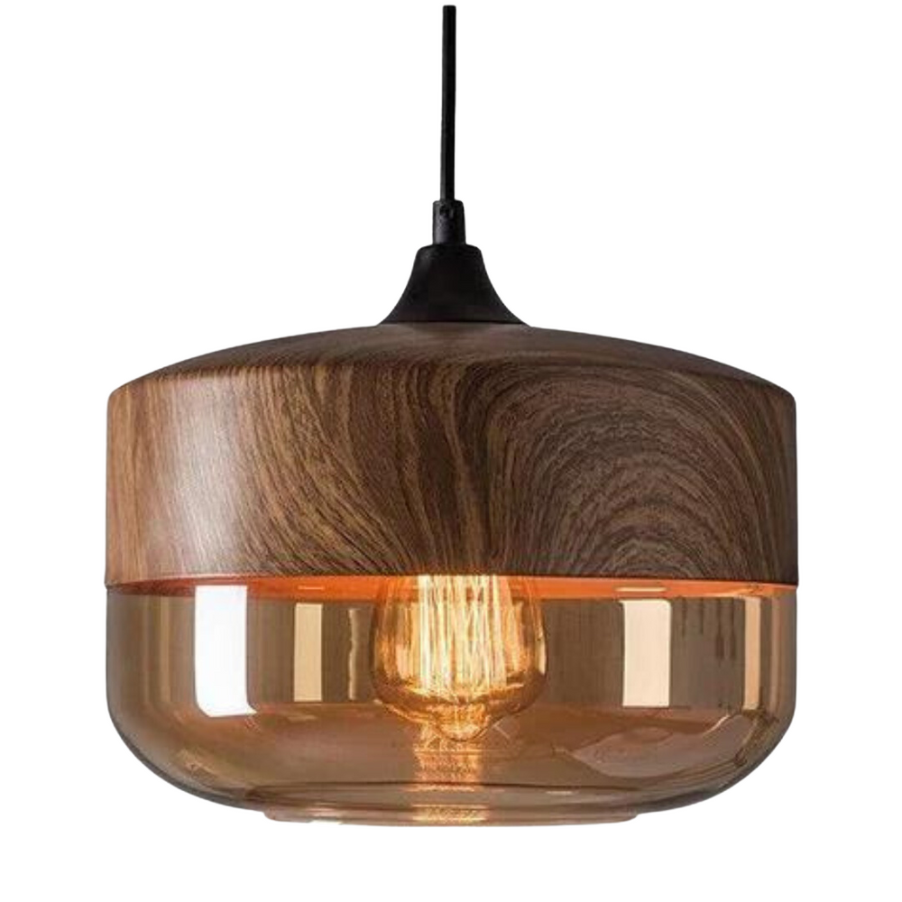 Scandinavian Wood and Tinted Glass Pendant Lamp - Adjustable Height Kitchen Pendant Lighting, Warm Ambient Hanging Light 1
