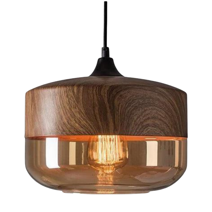 Scandinavian Wood and Tinted Glass Pendant Lamp - Adjustable Height Kitchen Pendant Lighting, Warm Ambient Hanging Light 1
