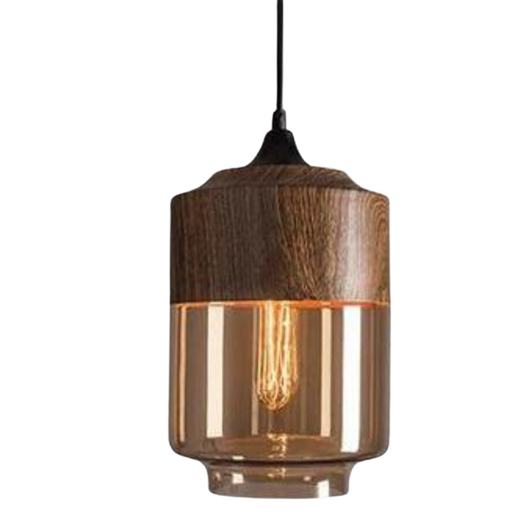 Scandinavian Wood and Tinted Glass Pendant Lamp - Adjustable Height Kitchen Pendant Lighting, Warm Ambient Hanging Light 2