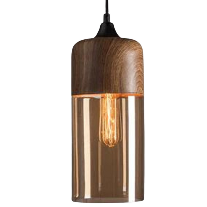 Scandinavian Wood and Tinted Glass Pendant Lamp - Adjustable Height Kitchen Pendant Lighting, Warm Ambient Hanging Light 3