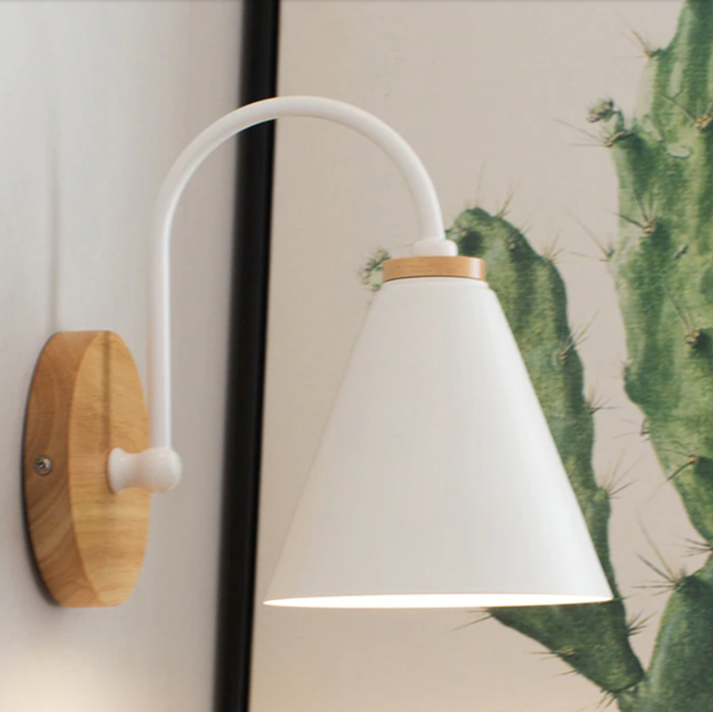Nordic Wall Light Sconce with Wood and Metal Design - Black or White Finish for Elegant Bathroom and Indoor Lighting-4