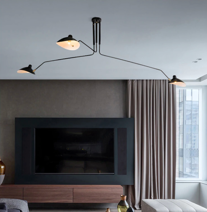 Modern Black Chandelier Light with Rotating Shades - Mid-Century Style Pendant for Dining Room and Living Spaces-3