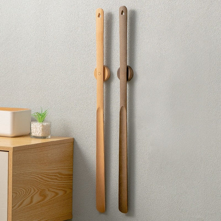 Wooden Long Handle Shoehorn - 50cm Durable Magnetic Shoe Spoon for Easy Shoe Access-2