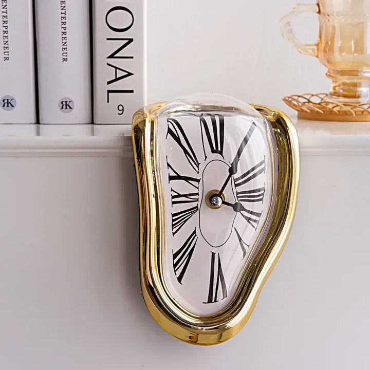 Surreal Melting Wall Clock with Digital Display - Unique Art Design in Gold, Silver, White, and Black-6