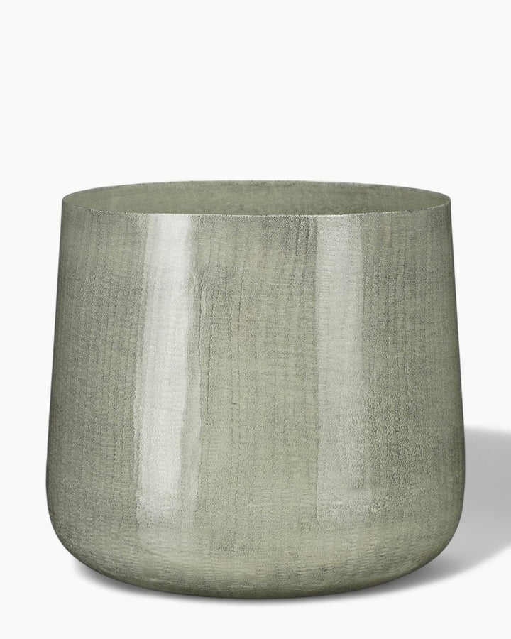 Light Gray Metal Planter - Industrial Style Round Plant Pot for Medium-Sized Plants, Ø26 cm H24 cm-2