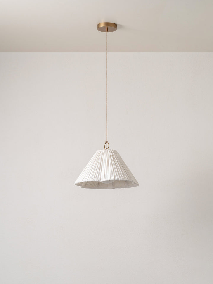 Small Aged Brass Pendant Light with Linen Floral Design - Elegant Kitchen Pendant Lighting for Modern Spaces 1