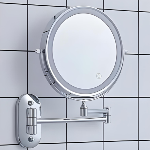 Elegant LED Vanity Mirror with Adjustable Magnification and Touch-Controlled Lighting - Chrome Silver, 20 cm Diameter-4