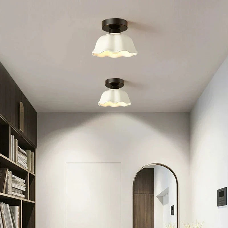 Vintage Ceramic and Glass Flush Mount Ceiling Light Fixture - E27 Base, Black, White, Gold, Ideal for Modern and Traditional Interiors 5