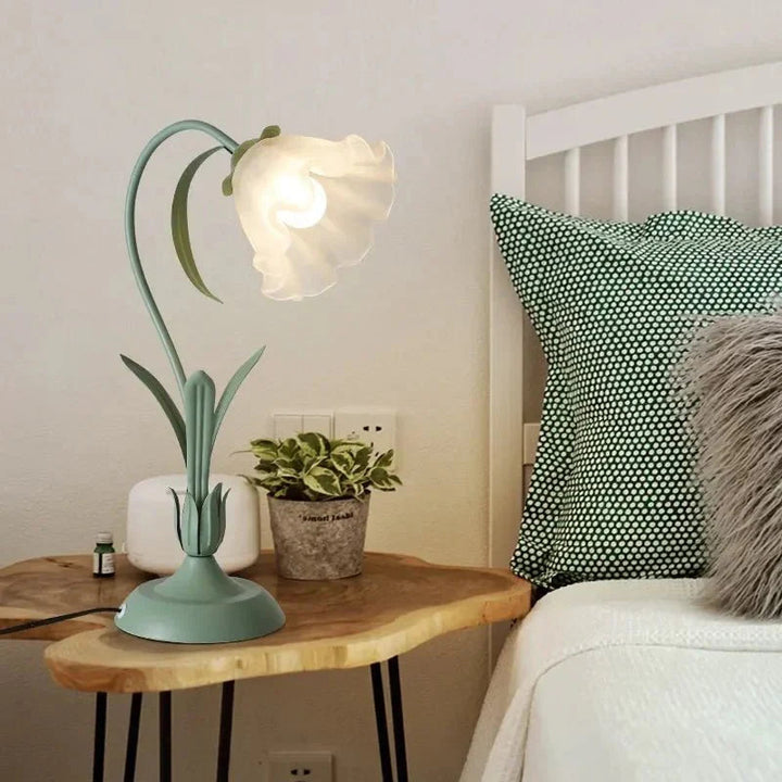 Vintage Floral Table Lamp with Metal Base and Acrylic Shade - 50cm Height, Ideal for Bedside or Living Room Use 0