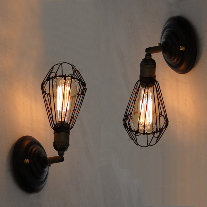 Vintage Industrial Brass Wall Light - Handcrafted Iron Cage Sconce for Rustic Bathroom and Home Decor 1