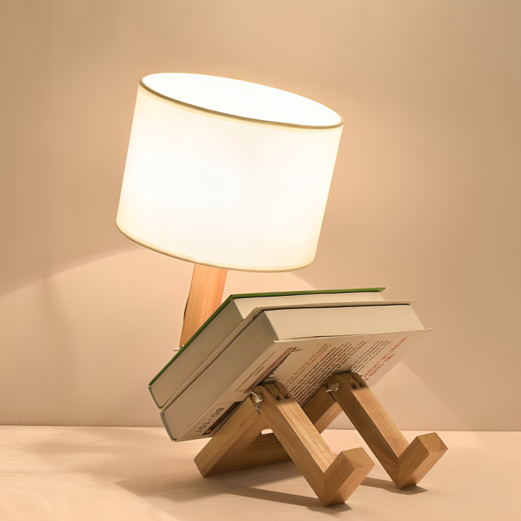White Wooden Table Lamp with Adjustable Head and Shelf - Scandinavian Style Bedside or Desk Lamp for Living Room 0