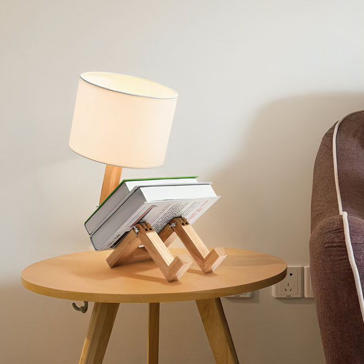 White Wooden Table Lamp with Adjustable Head and Shelf - Scandinavian Style Bedside or Desk Lamp for Living Room 1