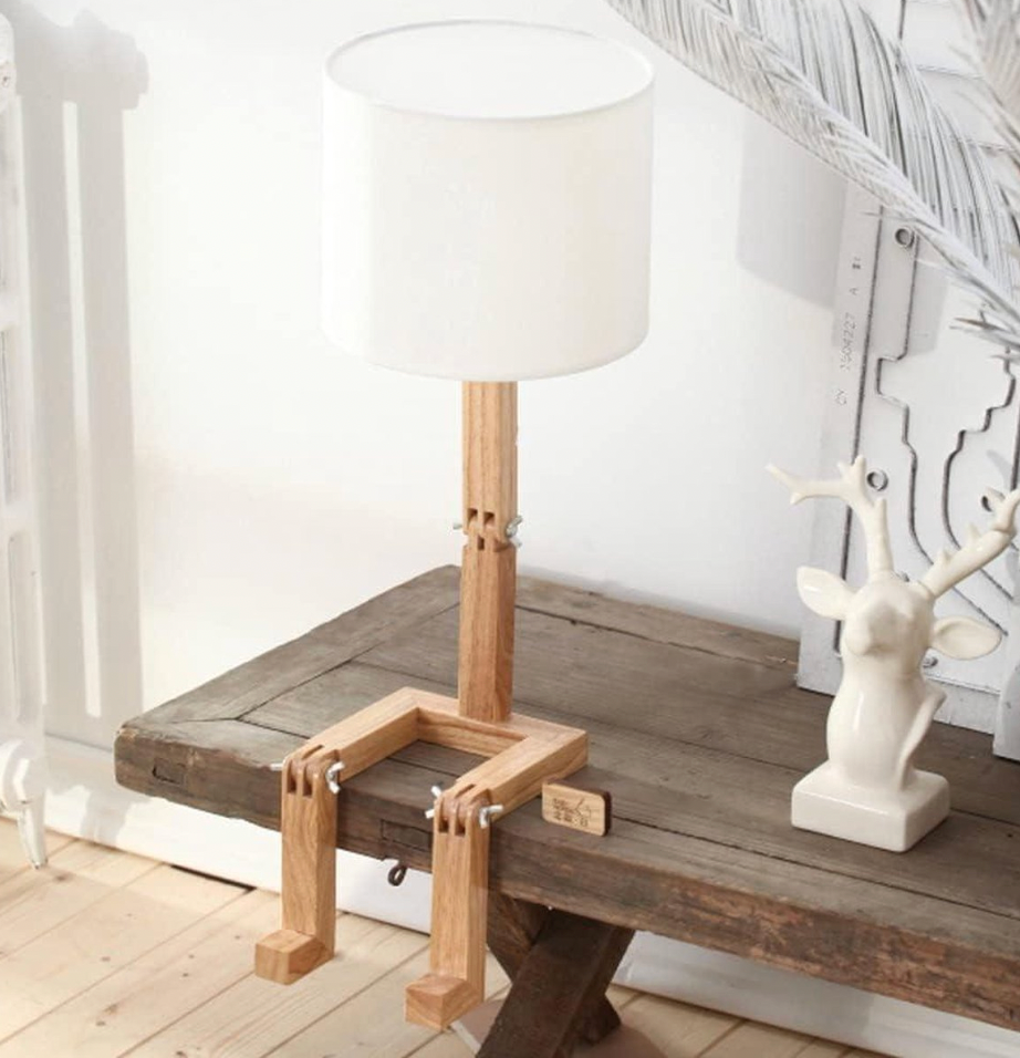 White Wooden Table Lamp with Adjustable Head and Shelf - Scandinavian Style Bedside or Desk Lamp for Living Room 3