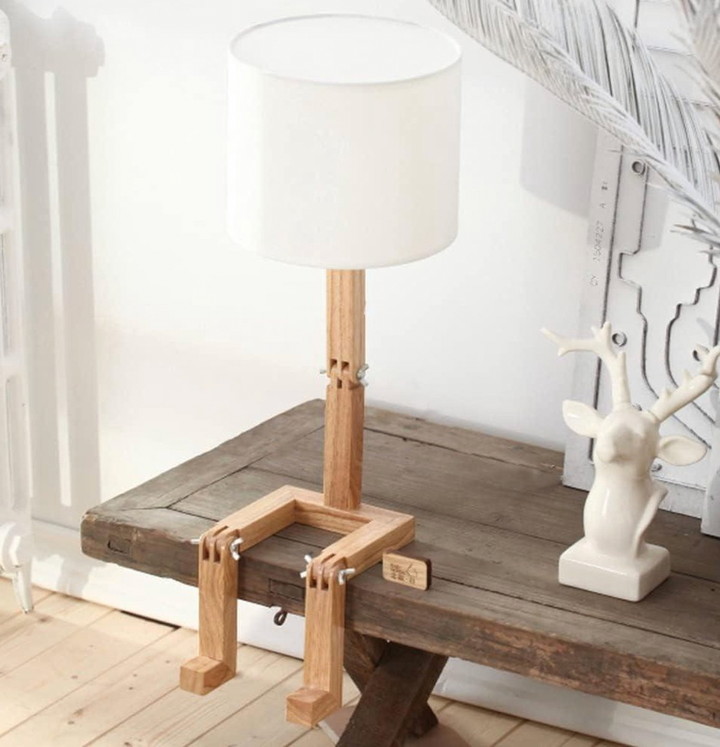 White Wooden Table Lamp with Adjustable Head and Shelf - Scandinavian Style Bedside or Desk Lamp for Living Room 3