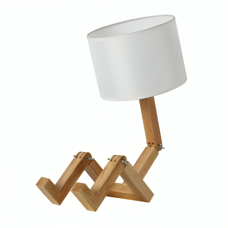 White Wooden Table Lamp with Adjustable Head and Shelf - Scandinavian Style Bedside or Desk Lamp for Living Room 4