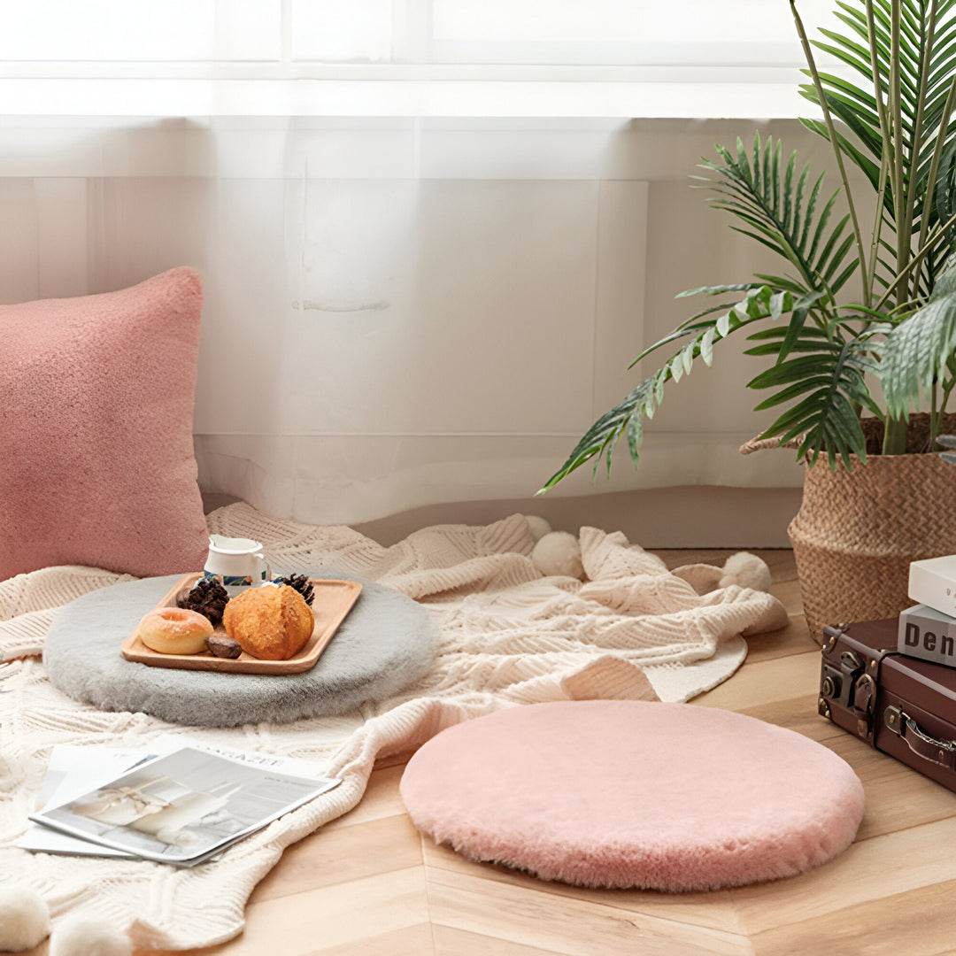 Plush Round Seat Cushion - 45cm Soft Imitation Rabbit Fur with Thick Padding for Ultimate Comfort-3