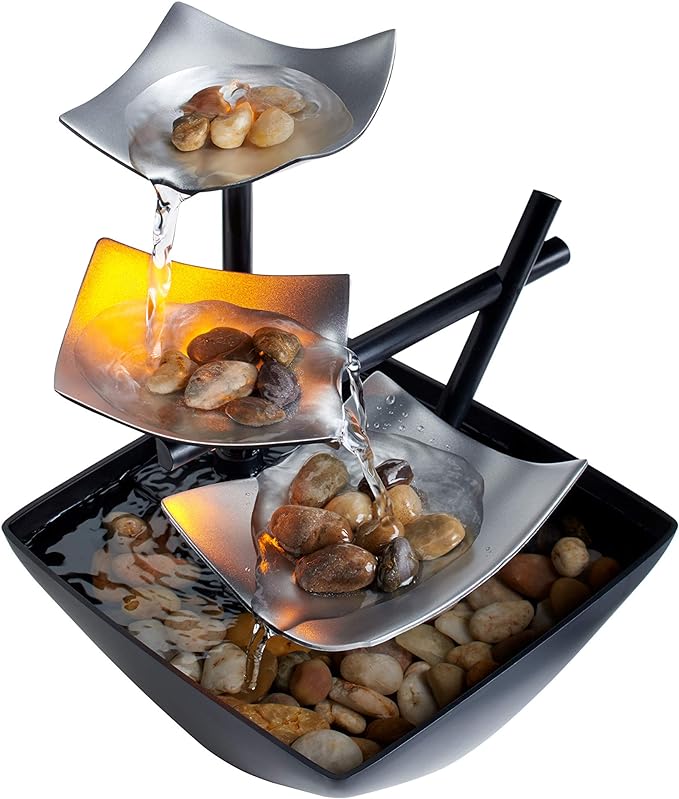 LED Table Fountain with Modern Leaf Design - Soothing Water Feature with Integrated Lighting for Home Decor-2