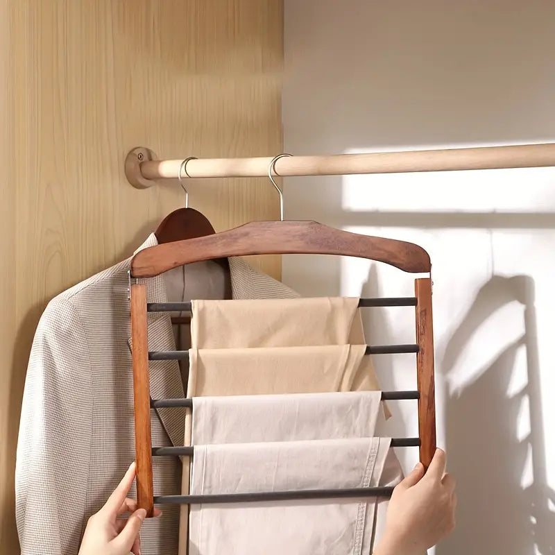 Space Saving Wooden Multi-Tier Trouser Rack - Elegant Closet Organizer for Wrinkle-Free Trousers-2