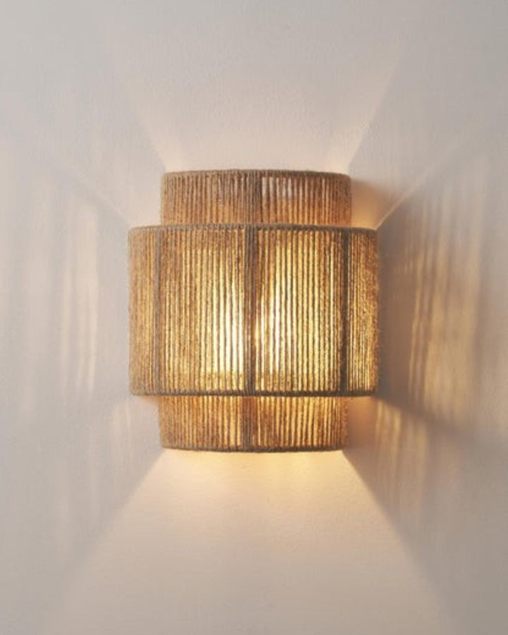 Sustainable Jute Wall Lamp - Minimalist Design Wall Sconce with Natural Brown Umbrella Light for Modern Home Decor-2