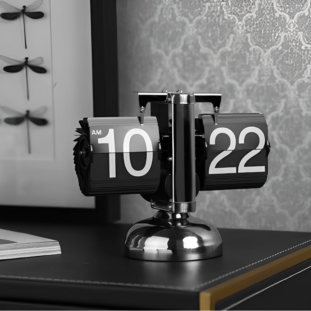 Vintage-Style Retro Flip Desk Clock with Classic Mechanism - Easy-to-Read Large Display for Home and Office-2