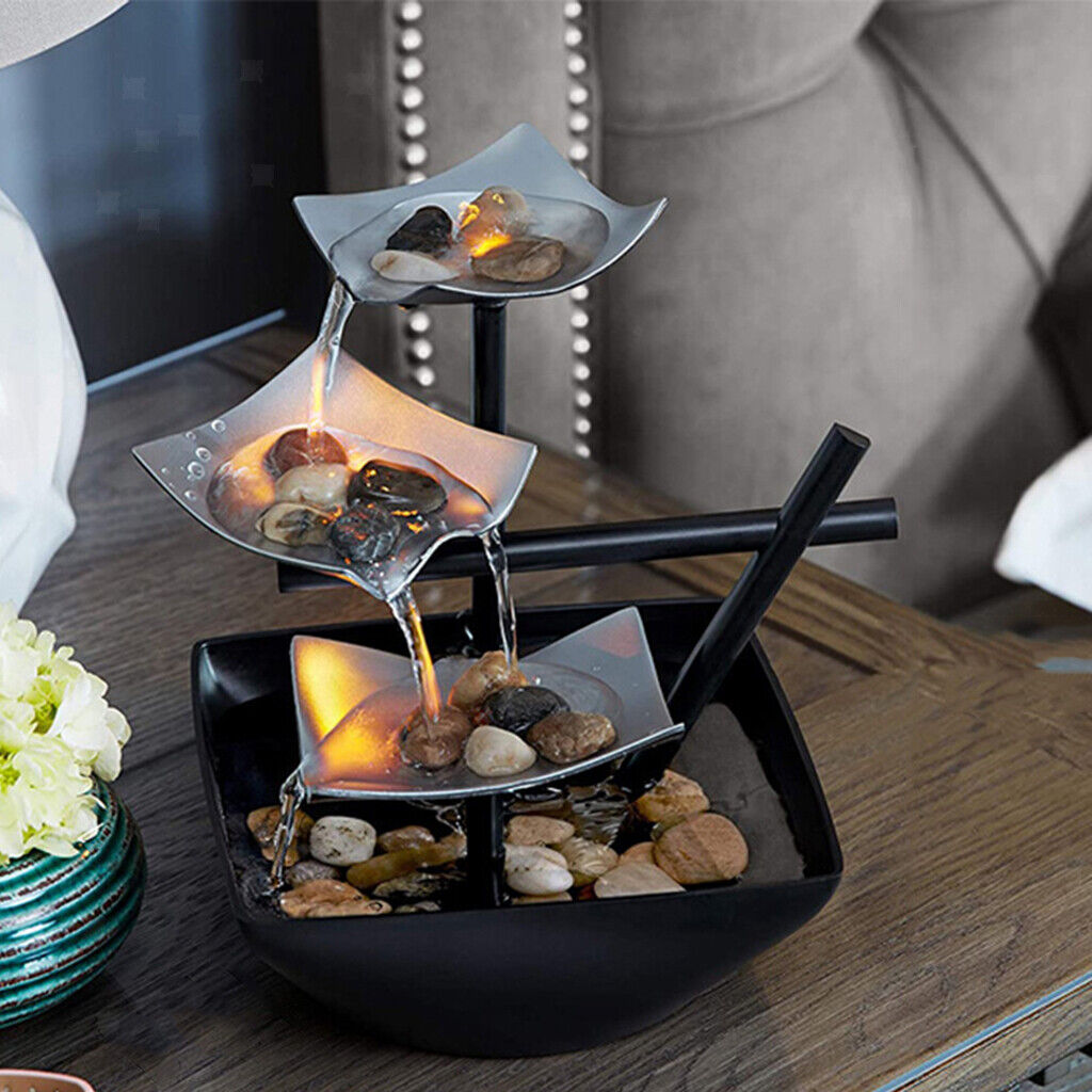 LED Table Fountain with Modern Leaf Design - Soothing Water Feature with Integrated Lighting for Home Decor-1