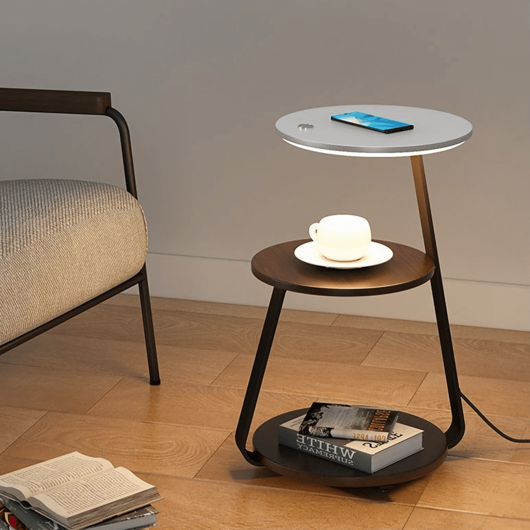 Variant image for Modern Side Table with Double-Layer Shelf - Durable Powder-Coated Steel Frame and Solid Wood or Stone Top-4