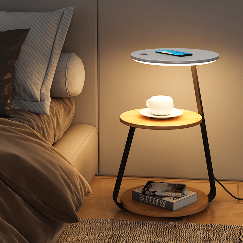 Modern Side Table with Double-Layer Shelf - Durable Powder-Coated Steel Frame and Solid Wood or Stone Top-4