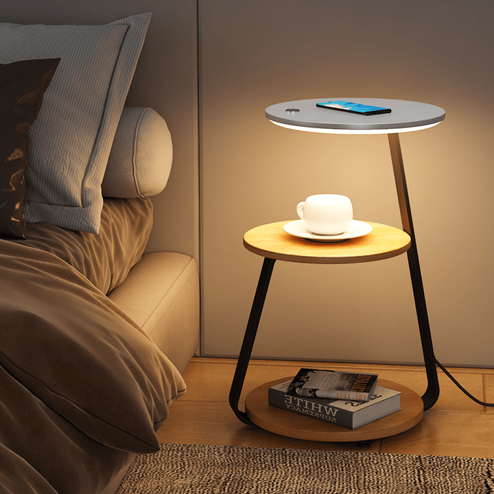 Modern Side Table with Double-Layer Shelf - Durable Powder-Coated Steel Frame and Solid Wood or Stone Top-4