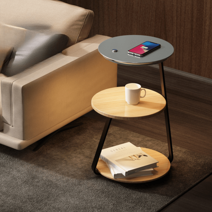 Variant image for Modern Side Table with Double-Layer Shelf - Durable Powder-Coated Steel Frame and Solid Wood or Stone Top-3