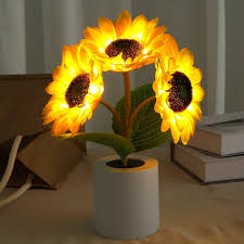 LED Sunflower Table Lamp - Natural Floral Design for Living Room and Bedroom Decor with Warm Light, USB Powered-3